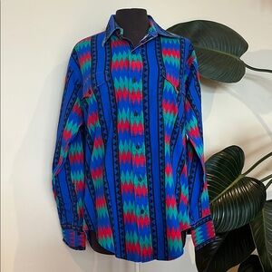 Vintage Ruddock Bros shirtmaker western Aztec patterned long-sleeve shirt